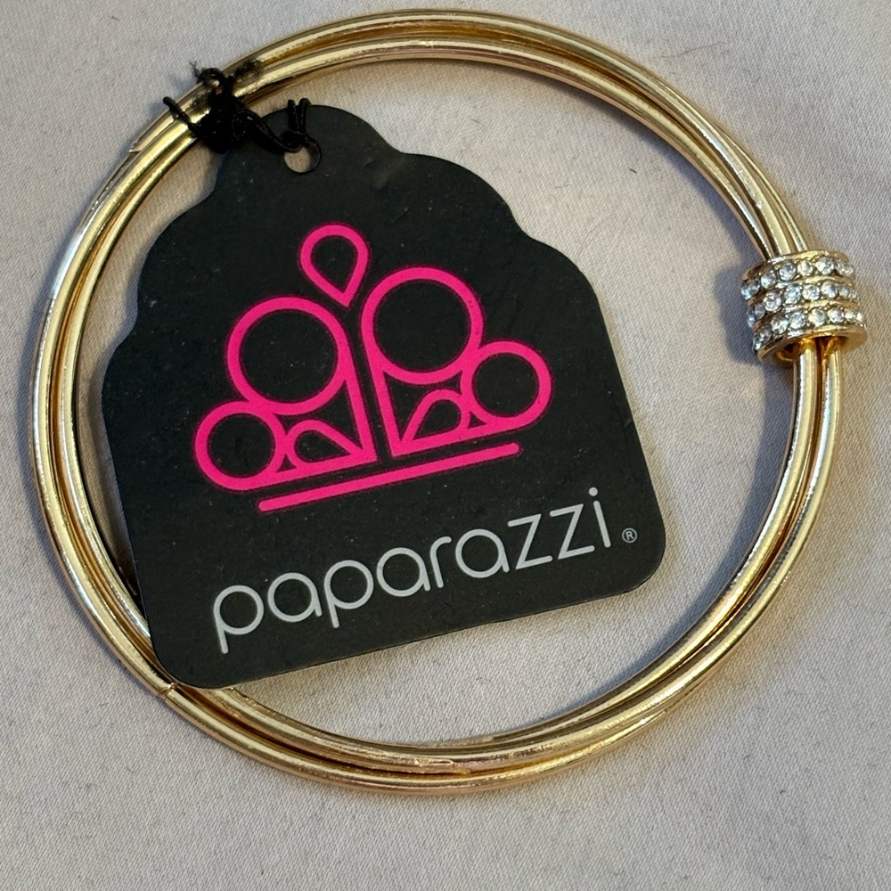 Paparazzi Gold Bangle Bracelet with Rhinestones